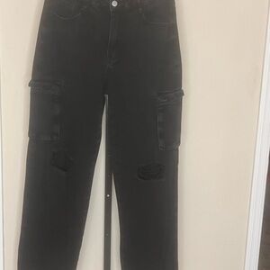 SHEIN women’s Distressed Black Cargo Jeans